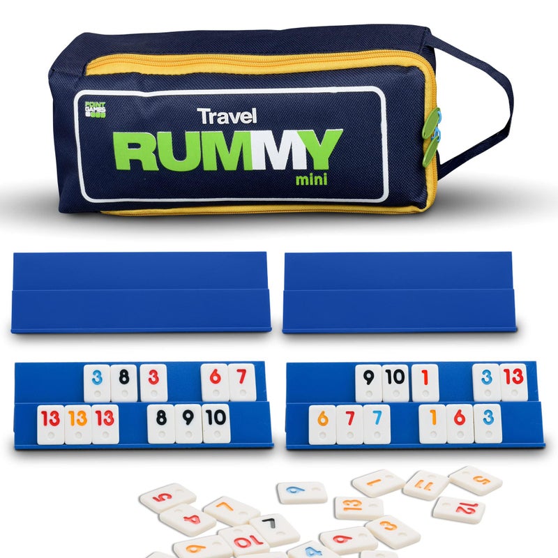 Point Games Classic Mini Rummy Game Set with 4 Exclusive Folding Playing Racks in Super Durable Travel Bag, for 2-4 Players Great Gift for Adults and Kids - Image 1
